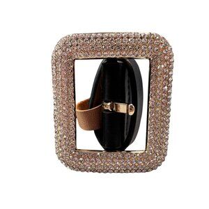 Statement Rhinestone Belt Square Buckle Women Black